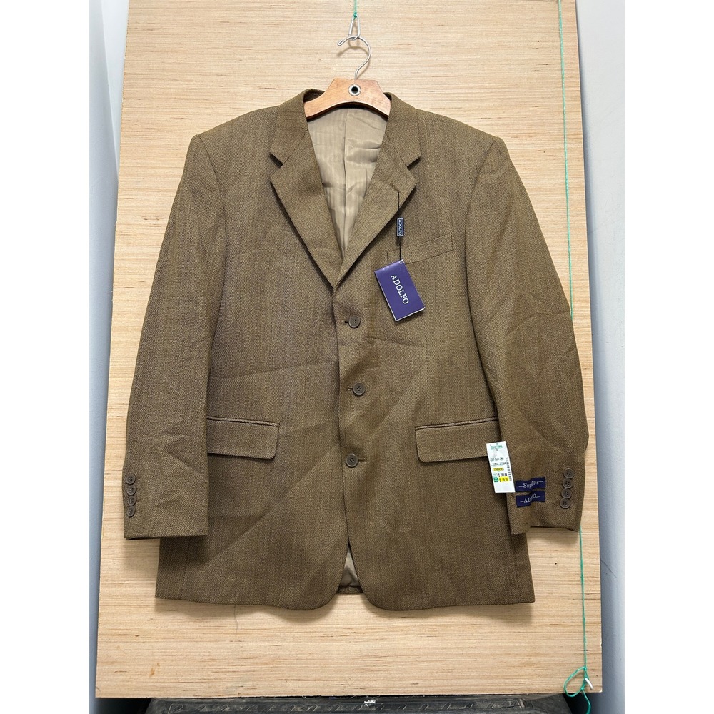 Adolfo Mens Brown Herringbone Super 120s 100% Wool 3 Button Sport Coat 42R